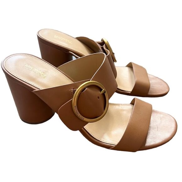 Michael Kors Estella Round Heel Sandal Cognac Brown Size 10 Chunky Block Heel - Picture 1 of 10